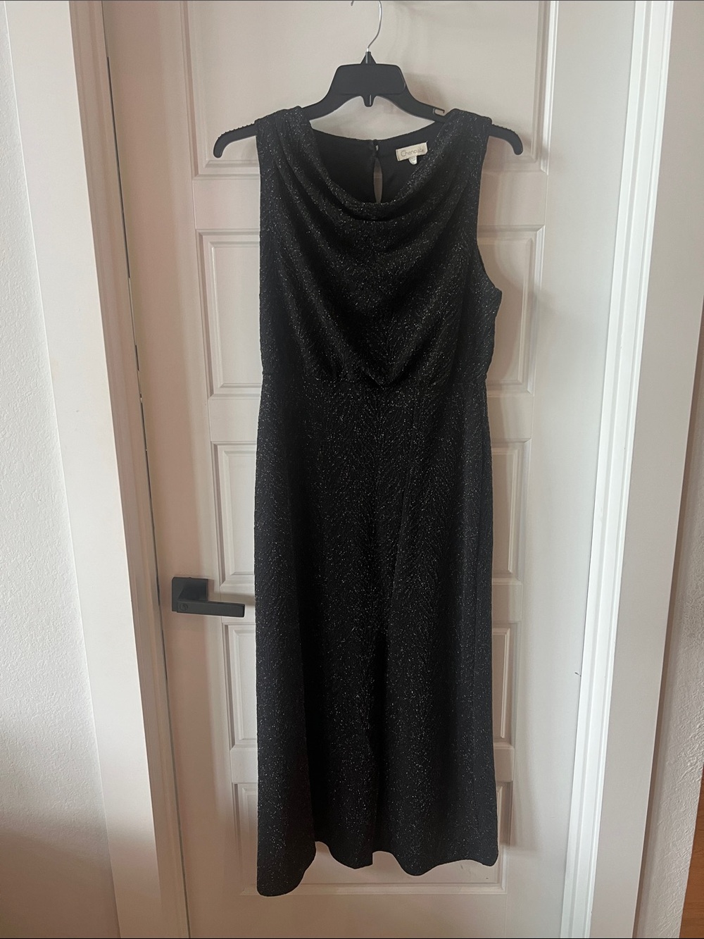 Chenault Black Sparkle Cowl Neck Midi Dress